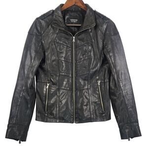 Guess Biker Bomber Moto Jacket Women’s SZ M Genuine Leather Rare Vintage Y2K